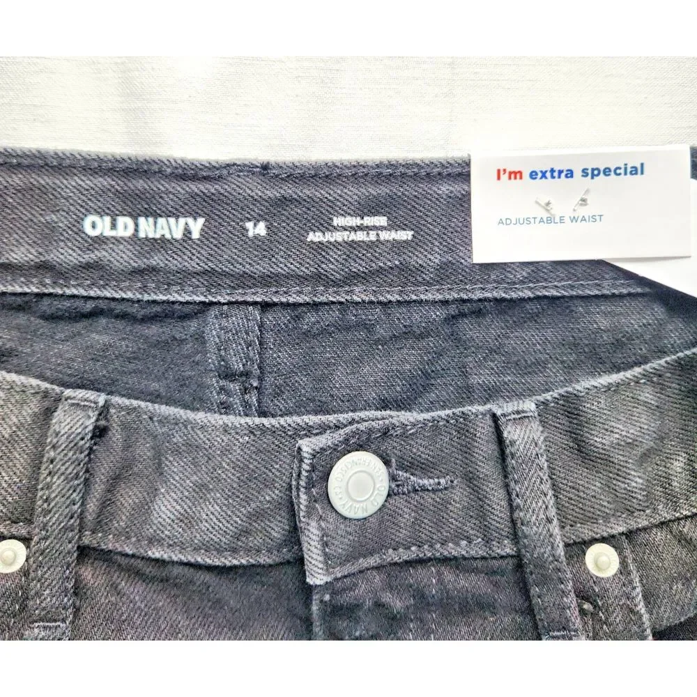 Old Navy Girls sz 14 Black Wash Denim‎ Shorts Distressed Frayed Hem NEW
